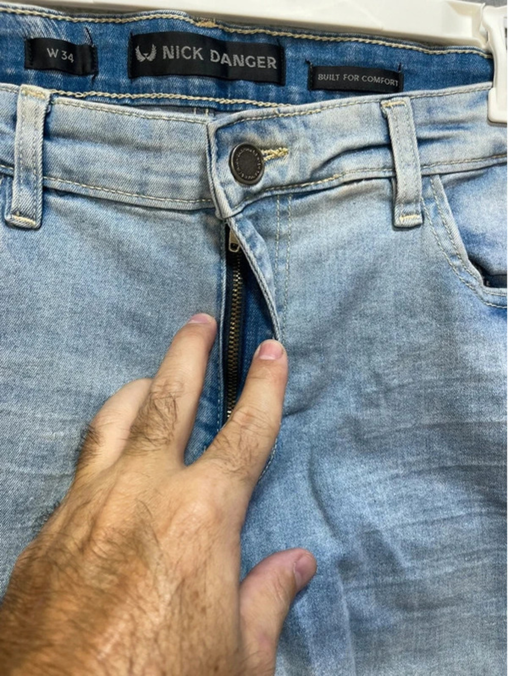 Nick Danger Mens Stretch Denim Shorts W34 Light Wash Built For Comfort Jorts - Picture 3 of 9